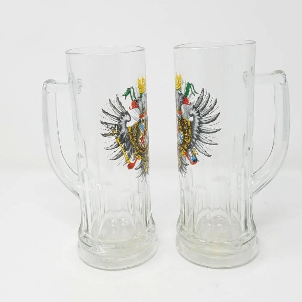 Vtg Rastal Italy clear large‎ beer stein mug handle bar ware man cave crest